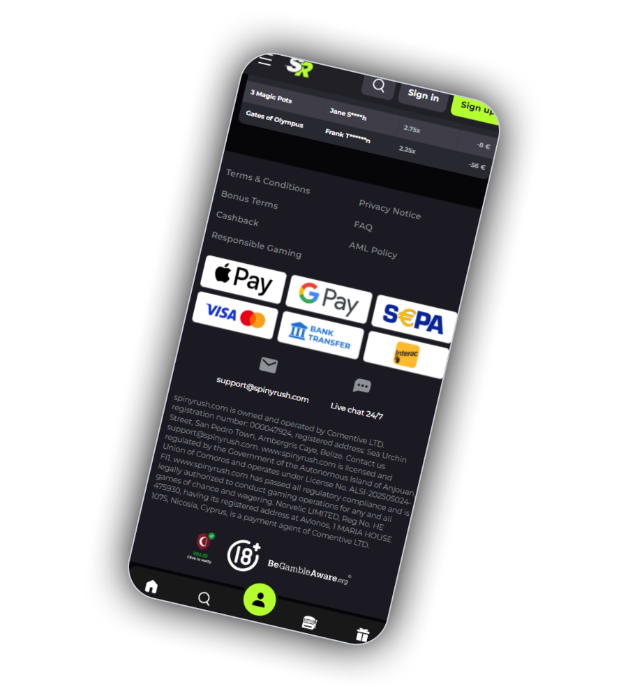 SpinyRush Casino Payment Methods UK